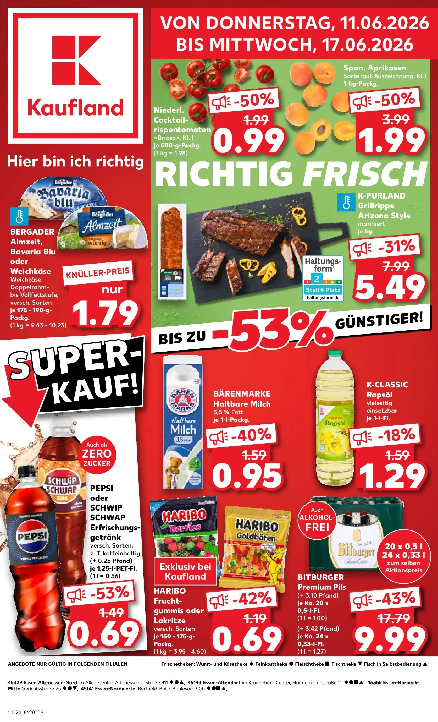 Prospekt Kaufland ab 11.06.2026 » Angebote Online zum Blättern | Seite: 1 | Produkte: Bitburger, Schwip schwap, Fisch, Pepsi
