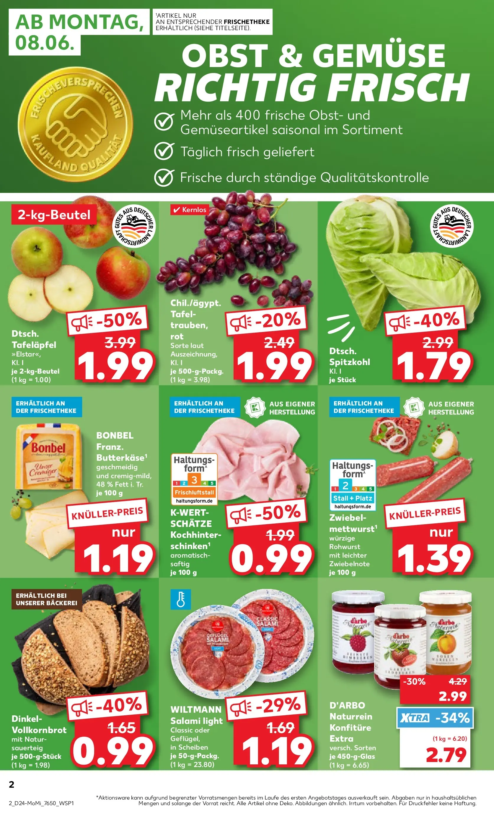 Prospekt Kaufland ab 08.06.2026 » Angebote Online zum Blättern | Seite: 2 | Produkte: Bäckerei, Vollkornbrot, Gemüse, Salami