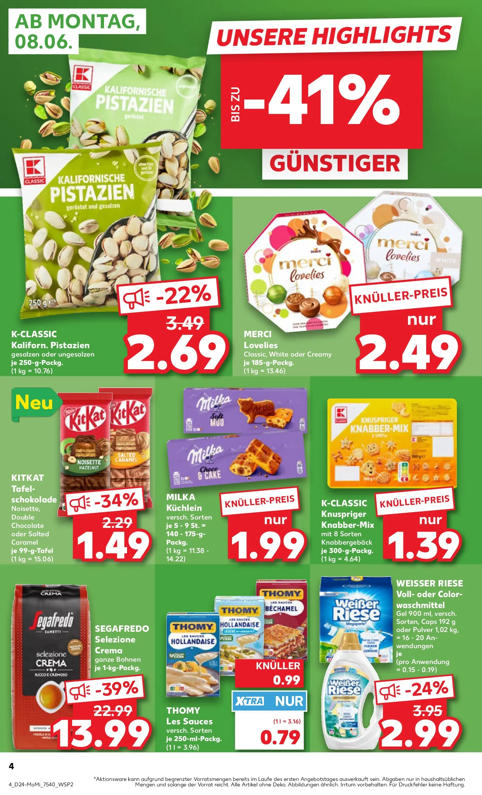 Prospekt Kaufland ab 08.06.2026 » Angebote Online zum Blättern | Seite: 4 | Produkte: Thomy les sauces, Schokolade, Waschmittel, Segafredo