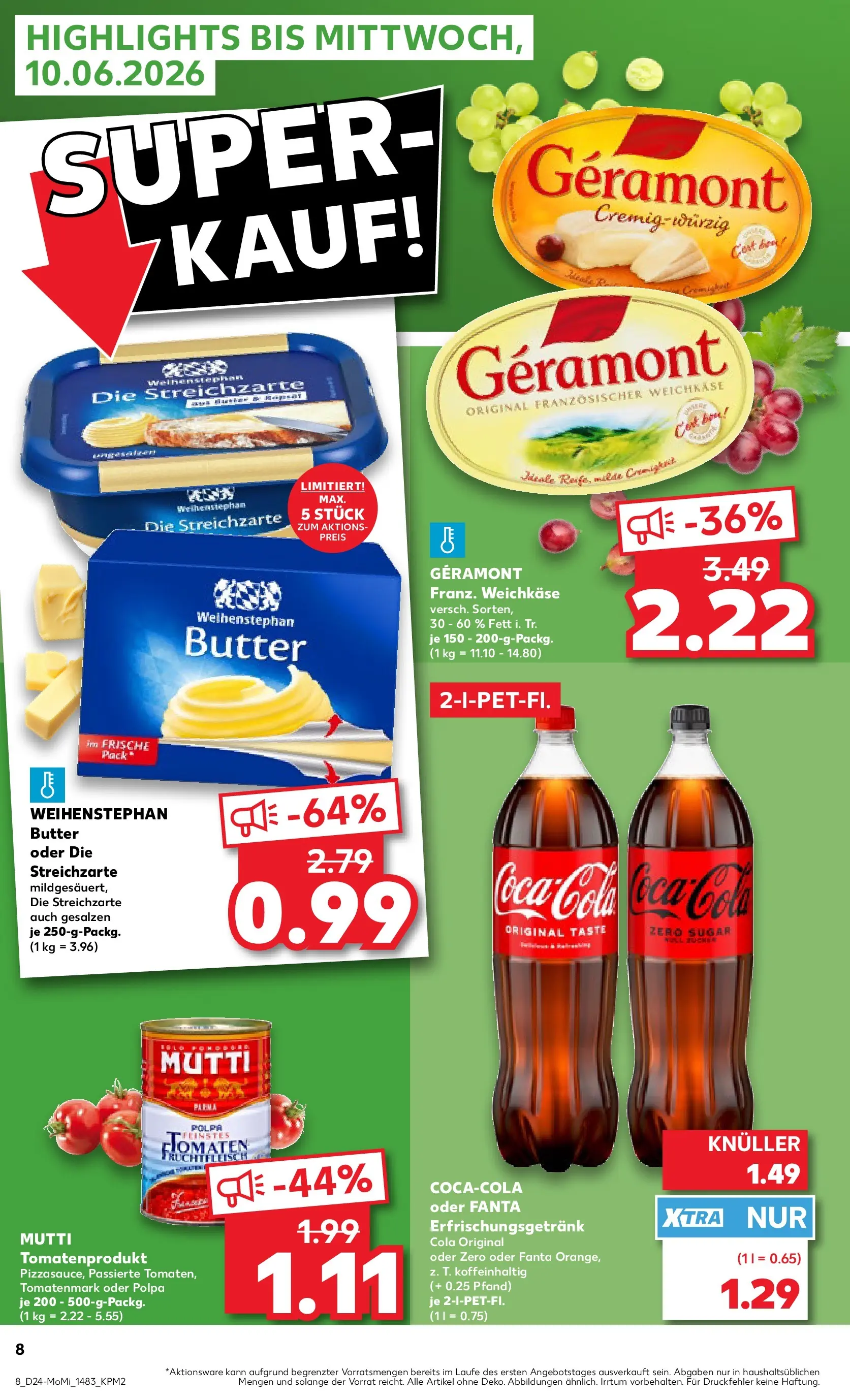 Prospekt Kaufland ab 08.06.2026 » Angebote Online zum Blättern | Seite: 8 | Produkte: Coca cola, Cola, Butter, Weihenstephan butter