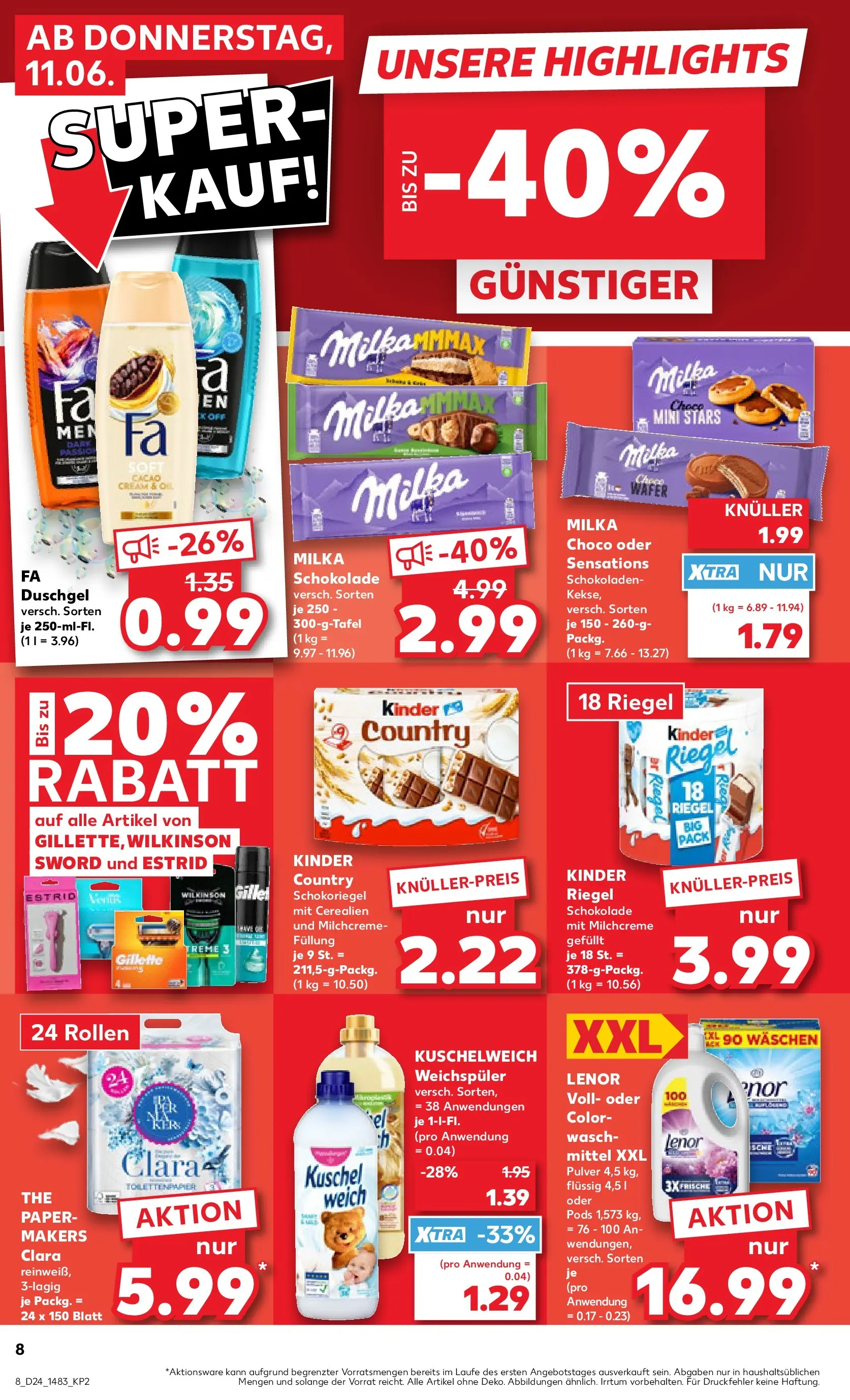Prospekt Kaufland ab 08.06.2026 » Angebote Online zum Blättern | Seite: 17 | Produkte: Lenor, Milka schokolade, Duschgel, Shower Gel