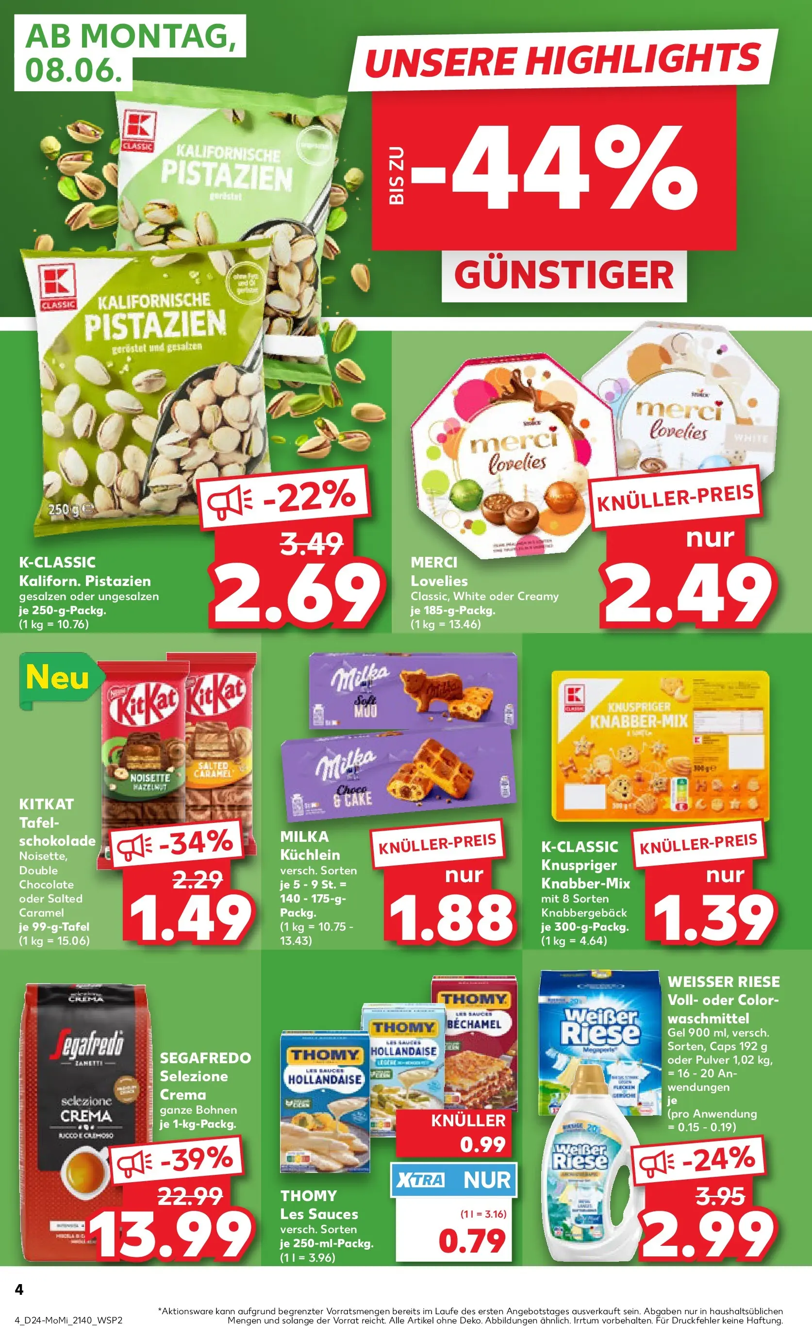 Prospekt Kaufland ab 08.06.2026 » Angebote Online zum Blättern | Seite: 4 | Produkte: Schokolade, Milka, Pistazien, Waschmittel