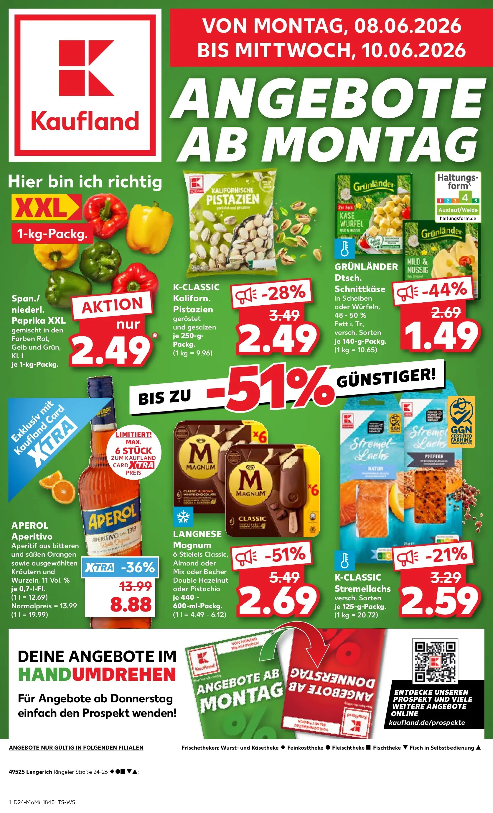 Prospekt Kaufland ab 08.06.2026 » Angebote Online zum Blättern | Seite: 1 | Produkte: Langnese, Käse, Paprika, Grunlander