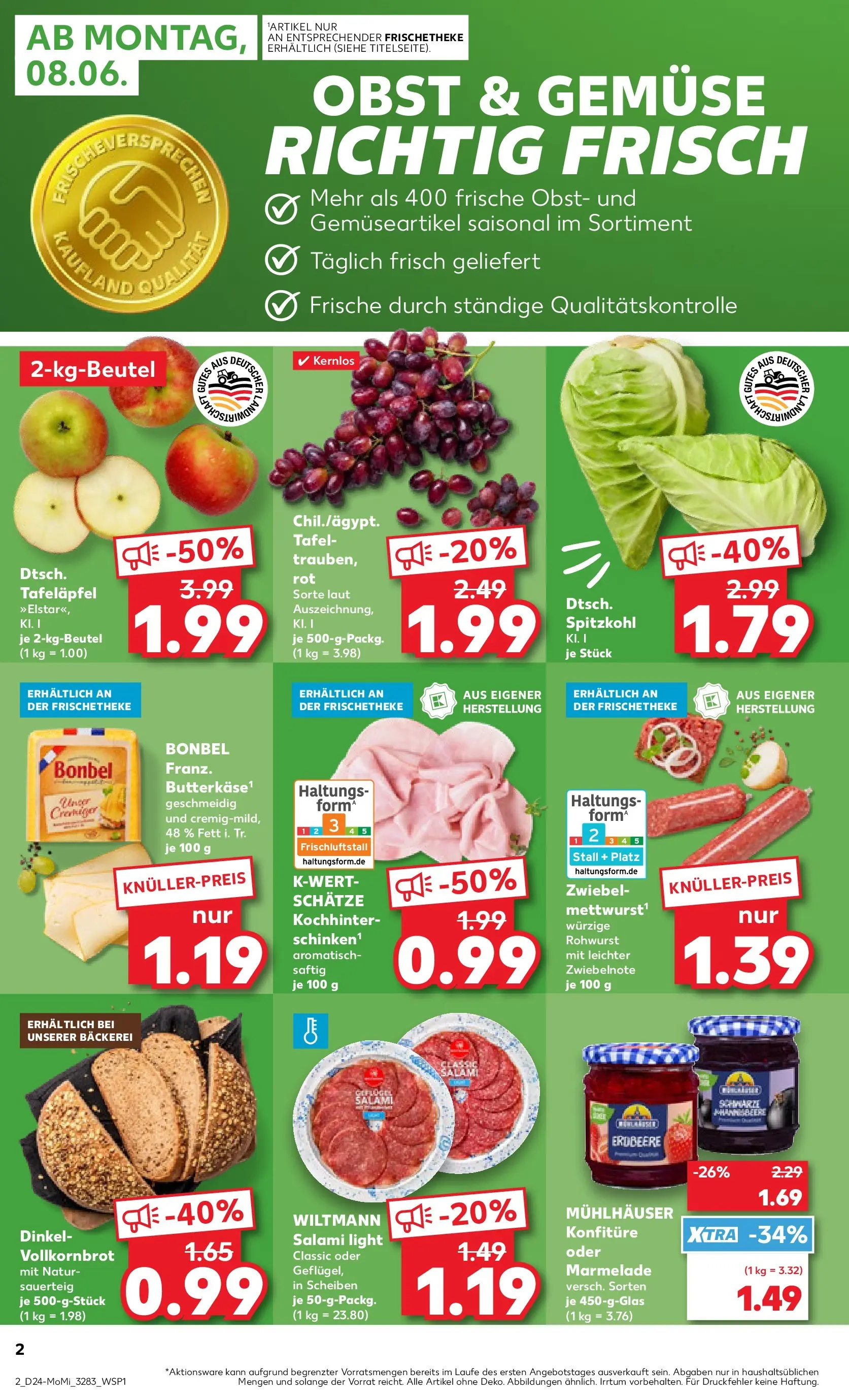 Prospekt Kaufland ab 08.06.2026 » Angebote Online zum Blättern | Seite: 2 | Produkte: Bäckerei, Gemüse, Obst, Salami