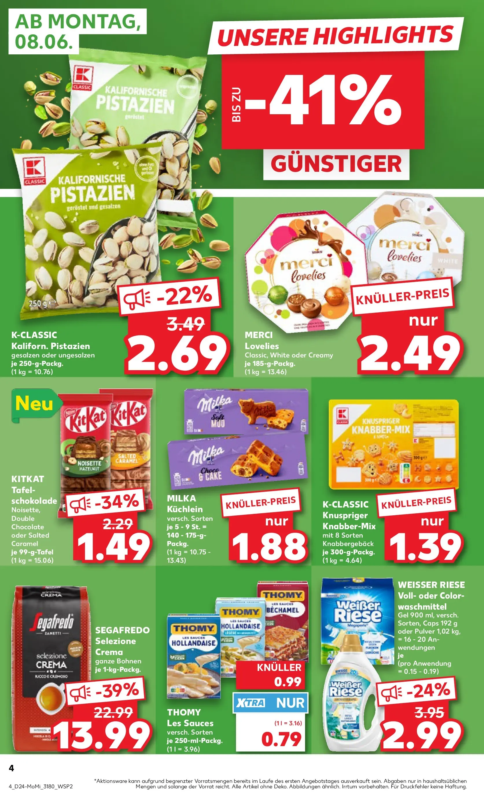 Prospekt Kaufland ab 08.06.2026 » Angebote Online zum Blättern | Seite: 4 | Produkte: Merci, Thomy les sauces, Waschmittel, Segafredo