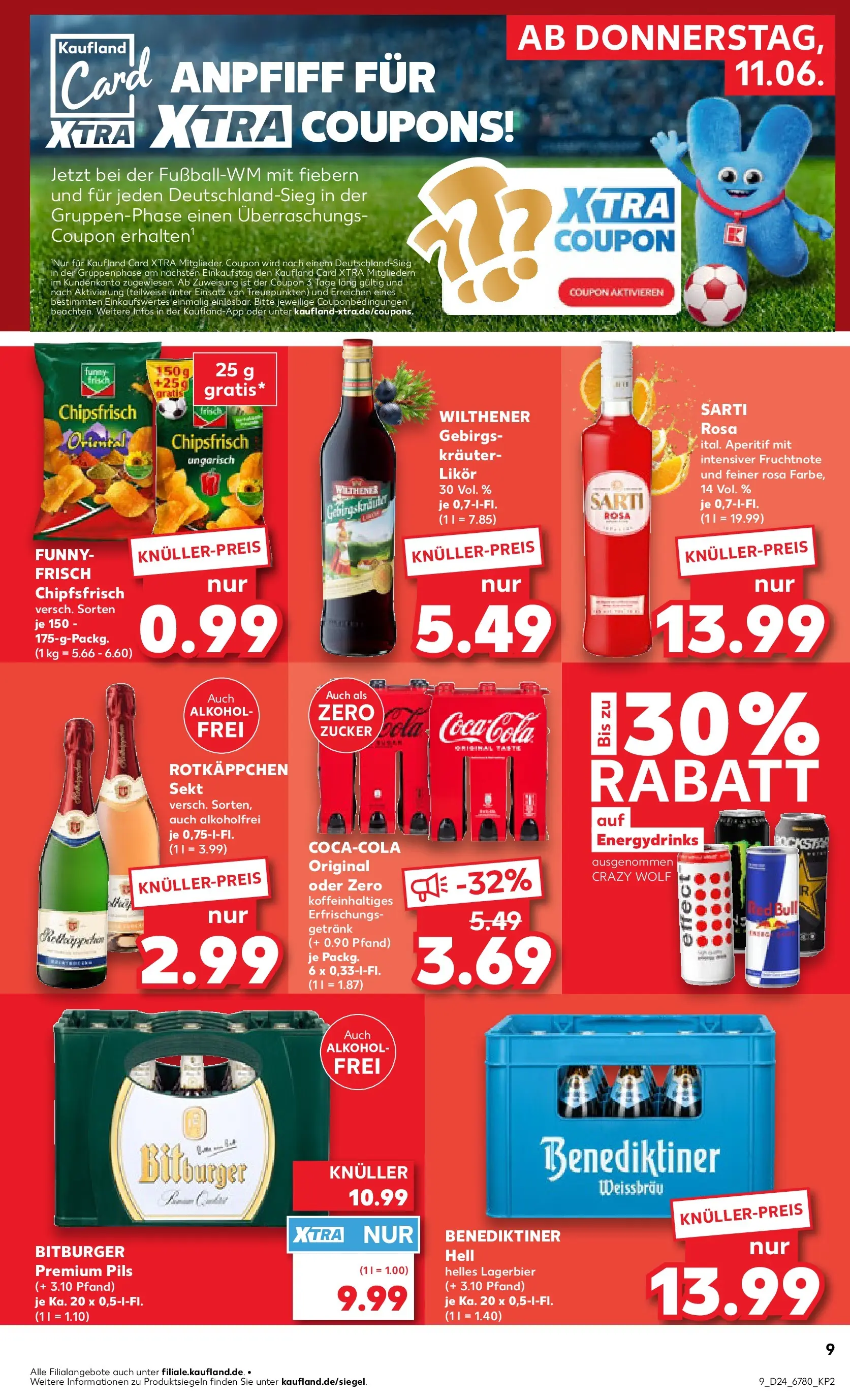 Prospekt Kaufland ab 08.06.2026 » Angebote Online zum Blättern | Seite: 18 | Produkte: Rotkappchen sekt, Cola, Benediktiner hell, Chips