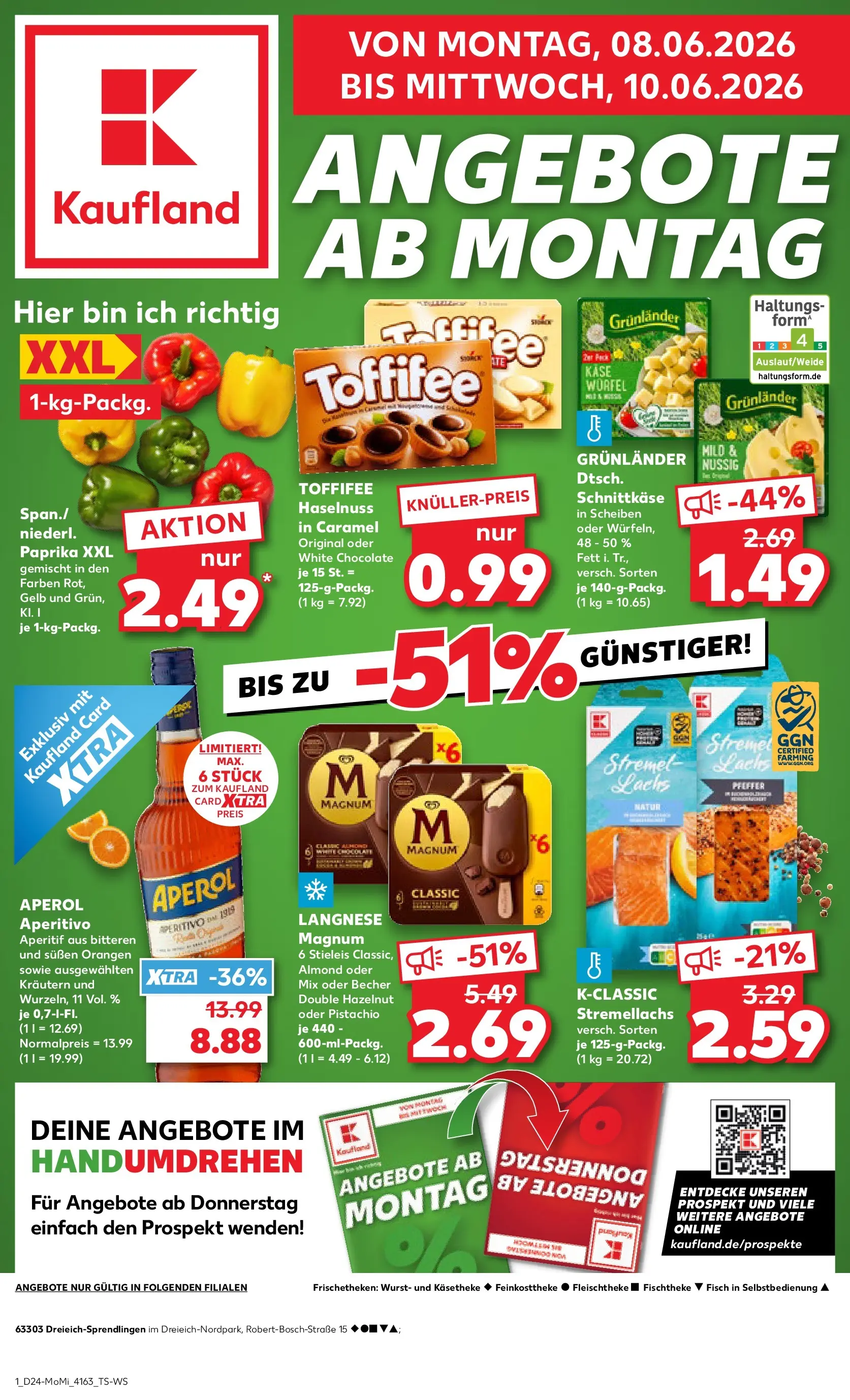 Prospekt Kaufland ab 08.06.2026 » Angebote Online zum Blättern | Seite: 1 | Produkte: Langnese, Orangen, Fisch, Grunlander