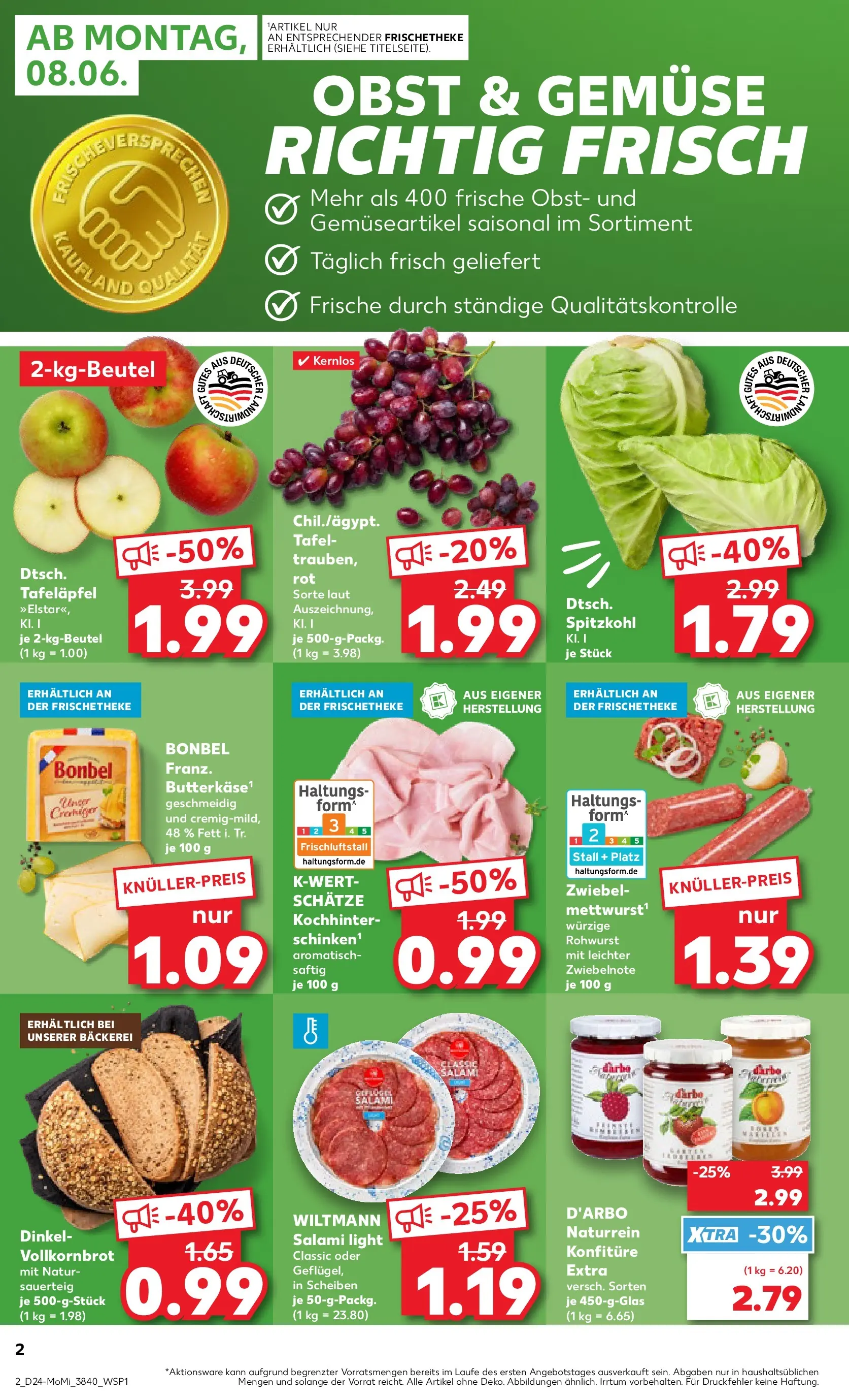 Prospekt Kaufland ab 08.06.2026 » Angebote Online zum Blättern | Seite: 2 | Produkte: Vollkornbrot, Gemüse, Obst, Salami