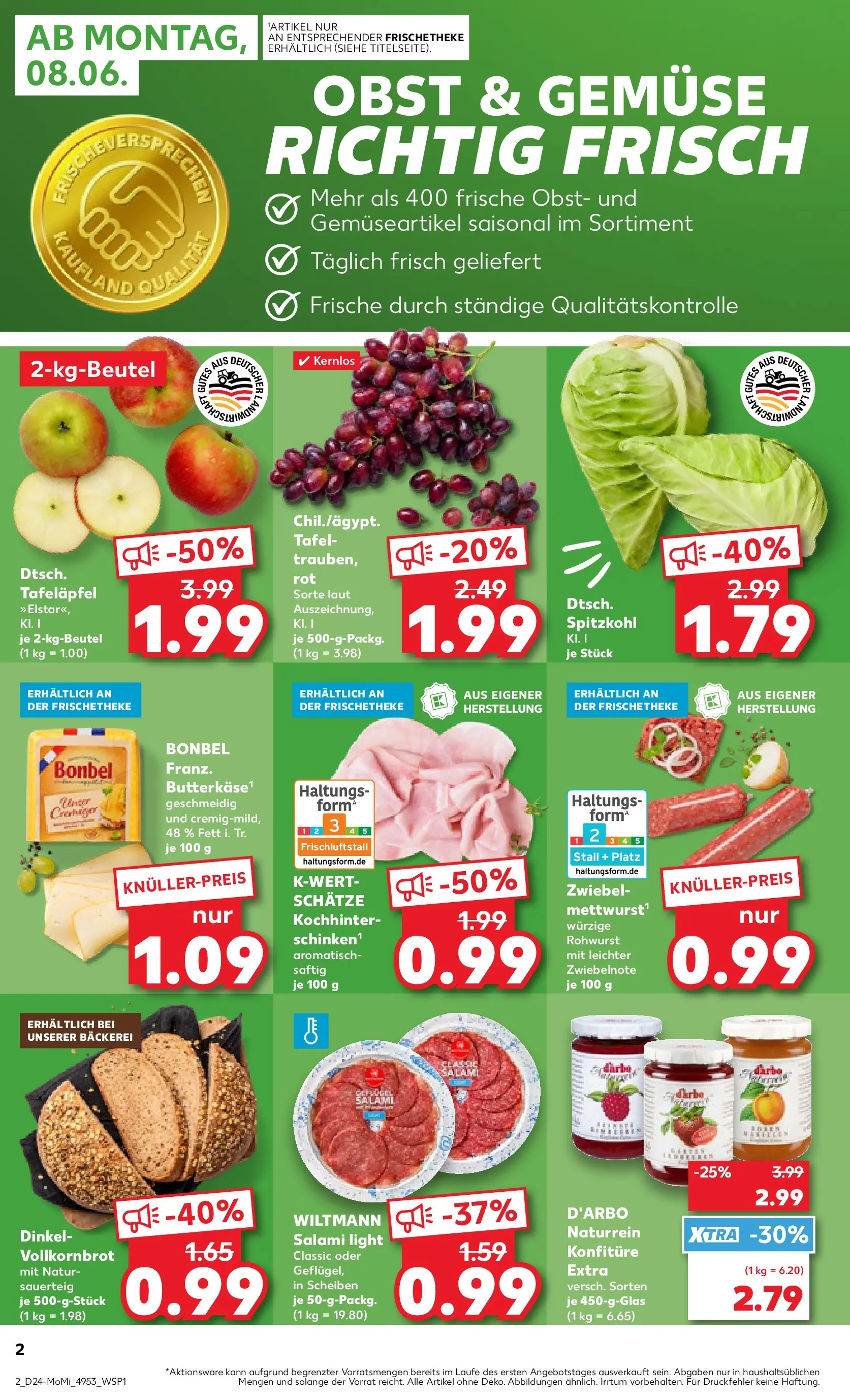 Prospekt Kaufland ab 08.06.2026 » Angebote Online zum Blättern | Seite: 2 | Produkte: Bäckerei, Vollkornbrot, Gemüse, Salami