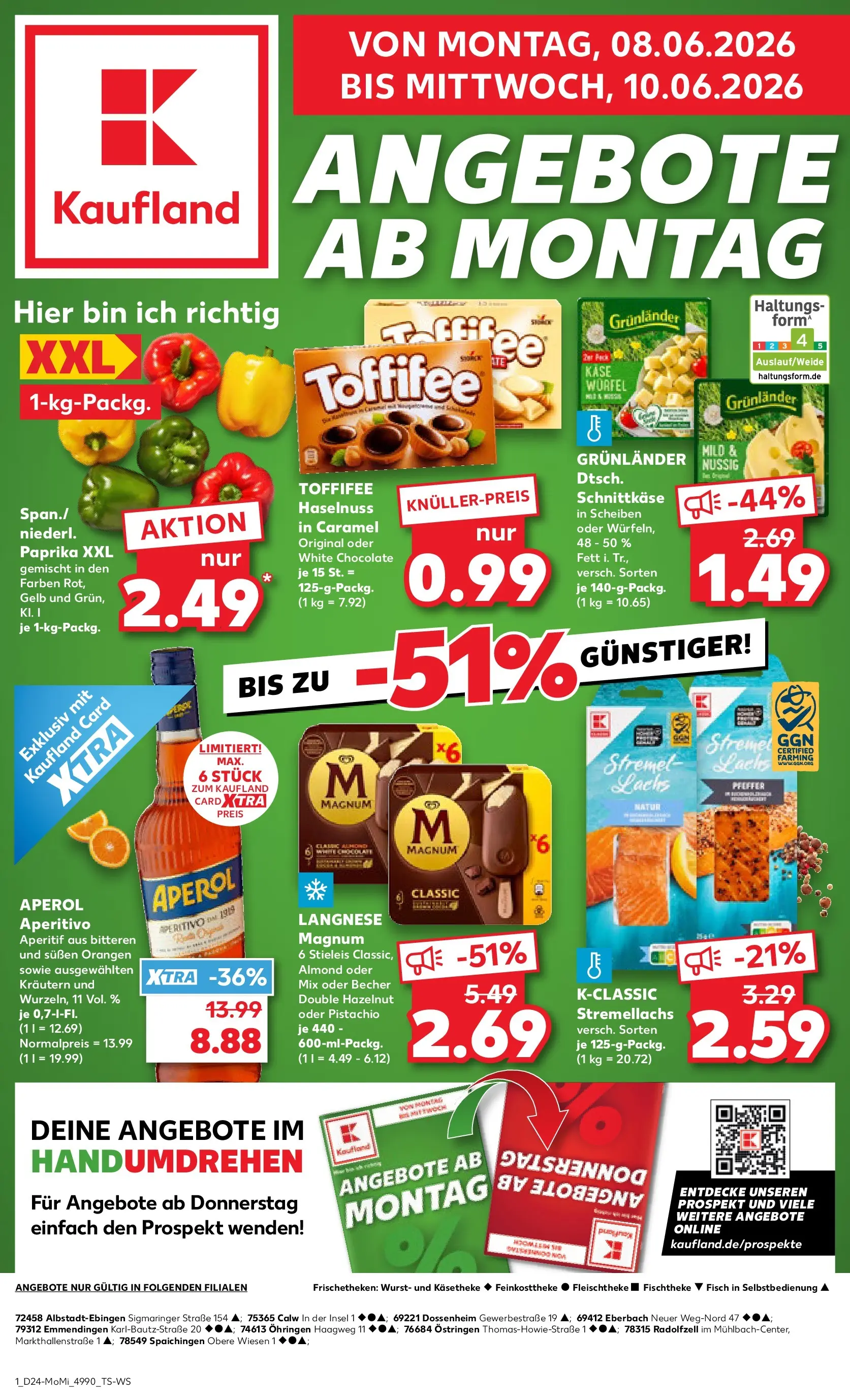 Prospekt Kaufland ab 08.06.2026 » Angebote Online zum Blättern | Seite: 1 | Produkte: Langnese, Orangen, Paprika, Toffifee