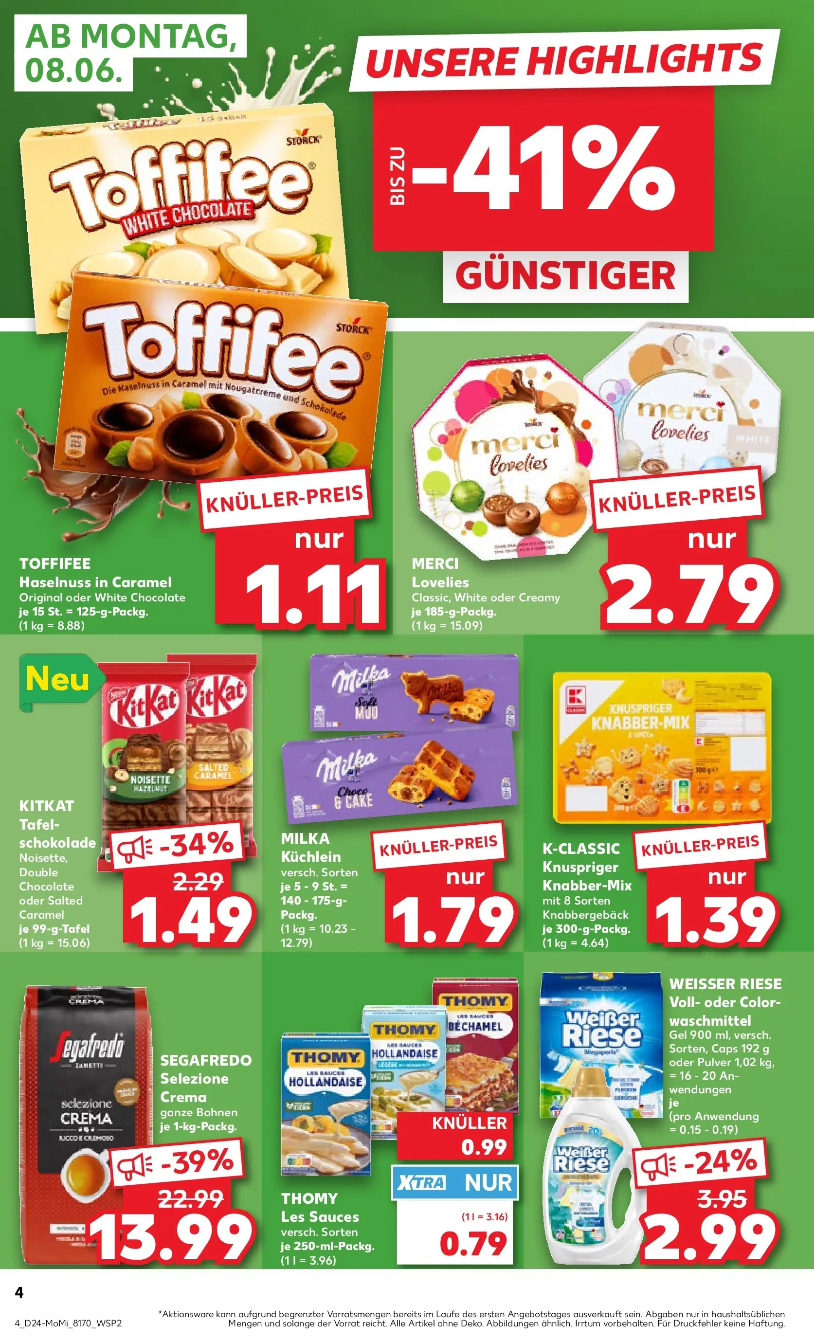 Prospekt Kaufland ab 08.06.2026 » Angebote Online zum Blättern | Seite: 4 | Produkte: Merci, Thomy les sauces, Schokolade, Waschmittel