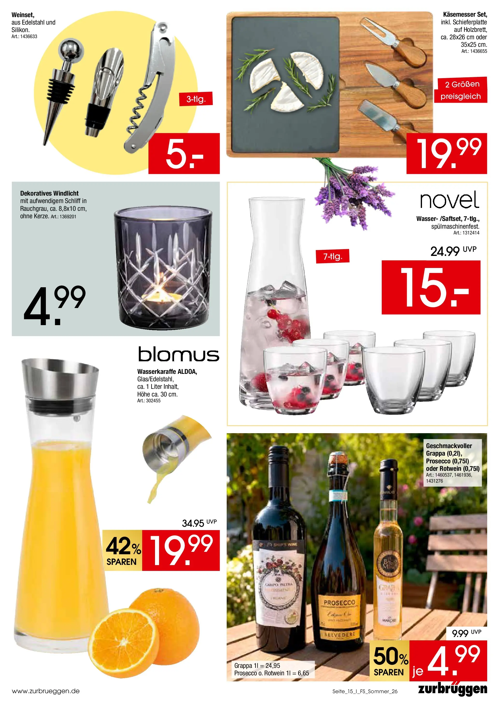 Zurbrüggen Sommer für Ihr Zuhause (ab 02.06.2026) zum Blättern | Seite: 15 | Produkte: Rotwein, Prosecco, Wasser