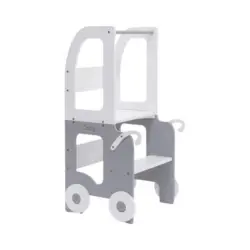Hochstuhl Trolley aus Holz Grau/Wei&szlig;