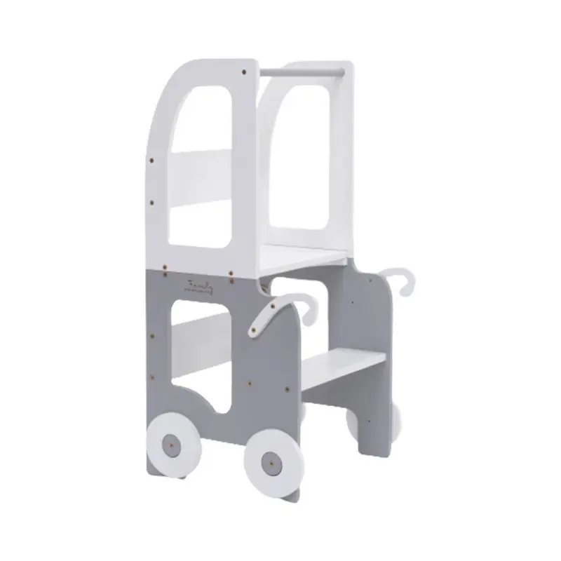 Hochstuhl Trolley aus Holz Grau/Wei&szlig;