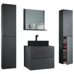 Badm&ouml;bel-Set 5--Teilig. Lendas B: 127 cm Anthrazit Dekor