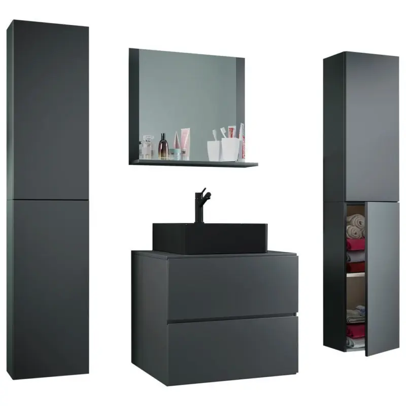 Badm&ouml;bel-Set 5--Teilig. Lendas B: 127 cm Anthrazit Dekor