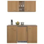 M&ouml;belix Minik&uuml;che m. K&uuml;hlschrank + Kochfeld 150 cm Creme/Buche