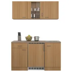 Minik&uuml;che m. K&uuml;hlschrank + Kochfeld 150 cm Creme/Buche