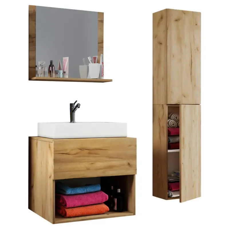 Badm&ouml;bel-Set 4--Teilig. Lendas B: 60 cm Honig-Eiche Dekor