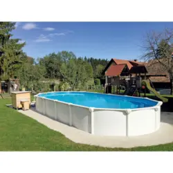 Stahlwandpool oval Kwad mit Leiter und Pumpe L: 730 cm
