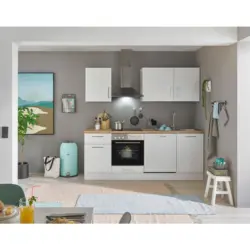 Einbauk&uuml;che K&uuml;chenblock M&ouml;belix Turin Wei&szlig;/Eiche Dekor B: 220 cm