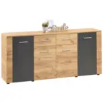 M&ouml;belix Kommode B: 177 cm Uno, Kraft Eiche Dekor/Lavagrau