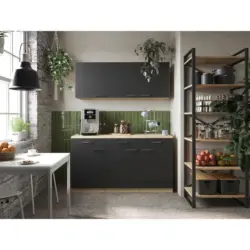 Minik&uuml;che Merle Schwarz, Eiche Dekor B: 150 cm