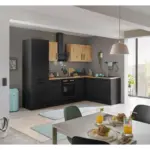 M&ouml;belix Einbauk&uuml;che Eckk&uuml;che M&ouml;belix Turin Schwarz/Eiche Dekor 280x175 cm