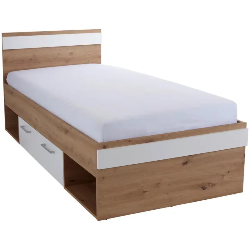 Stauraumbett 90x200 cm Box, Artisan Eiche Dekor/Wei&szlig;