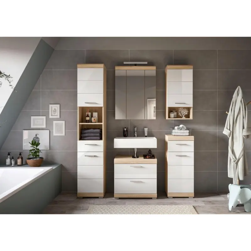 Badezimmer Lambada Eiche Dekor/Wei&szlig; B: 134 cm