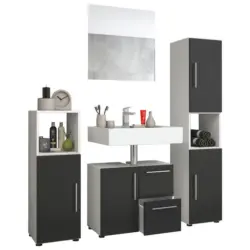 Badm&ouml;bel-Set 4--Teilig. Flandu B: 123 cm Schwarz/Wei&szlig;