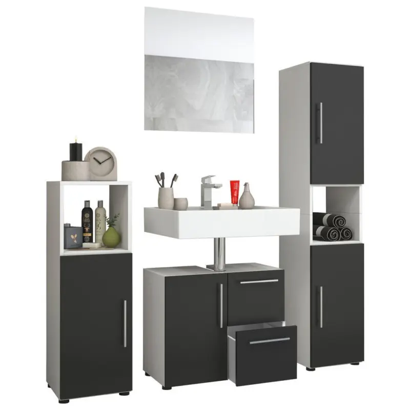 Badm&ouml;bel-Set 4--Teilig. Flandu B: 123 cm Schwarz/Wei&szlig;