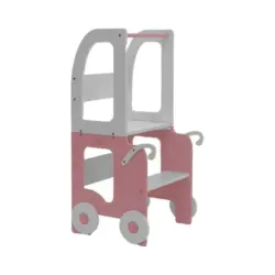 Hochstuhl Trolley aus Holz Grau/Pink