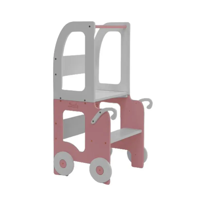 Hochstuhl Trolley aus Holz Grau/Pink