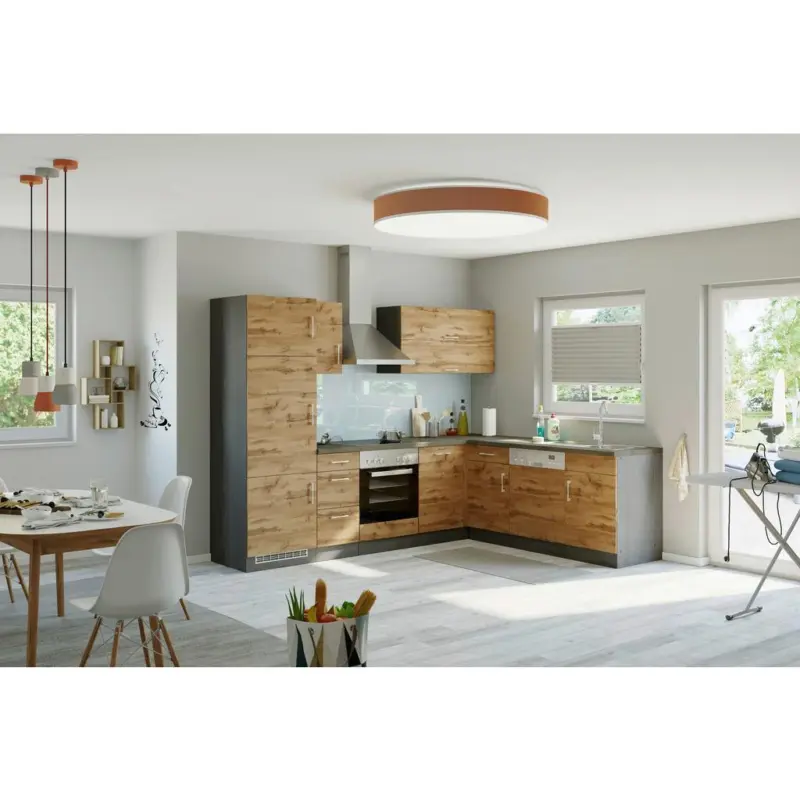 Einbauk&uuml;che Eckk&uuml;che M&ouml;belix Winkelblock mit Ger&auml;ten 270x210 cm Eichefarben