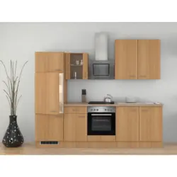 K&uuml;chenzeile Nano m. Ger&auml;ten 270 cm Creme/Buche Dekor