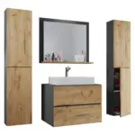 M&ouml;belix Badm&ouml;bel-Set 5--Teilig. Lendas B: 127cm Anthrazit/Eiche Dekor