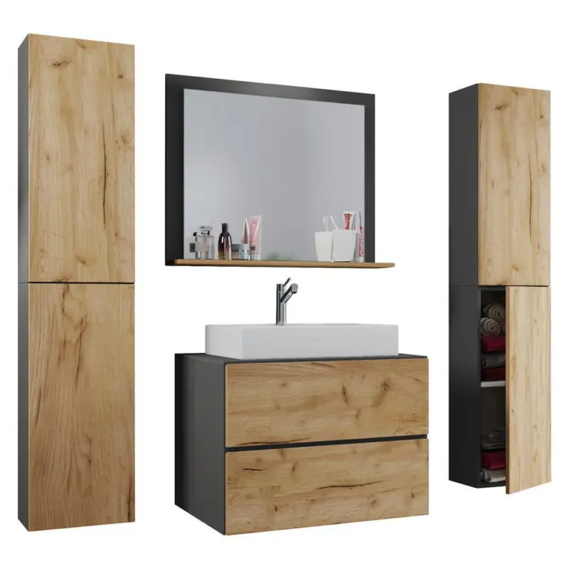 Badm&ouml;bel-Set 5--Teilig. Lendas B: 127cm Anthrazit/Eiche Dekor