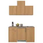 M&ouml;belix Minik&uuml;che m. K&uuml;hlschrank + Kochfeld 150 cm Creme/Buche