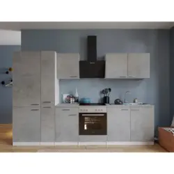 Einbauk&uuml;che K&uuml;chenblock M&ouml;belix Malia B: 300 cm Grau, mit Ger&auml;te