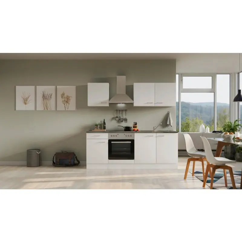 Einbauk&uuml;che K&uuml;chenblock M&ouml;belix Lucca Wei&szlig;/Graubraun B: 210 cm