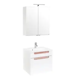 Badm&ouml;bel-Set 3--Teilig. inkl. LED Siena B: 60cm, Wei&szlig; + Eiche