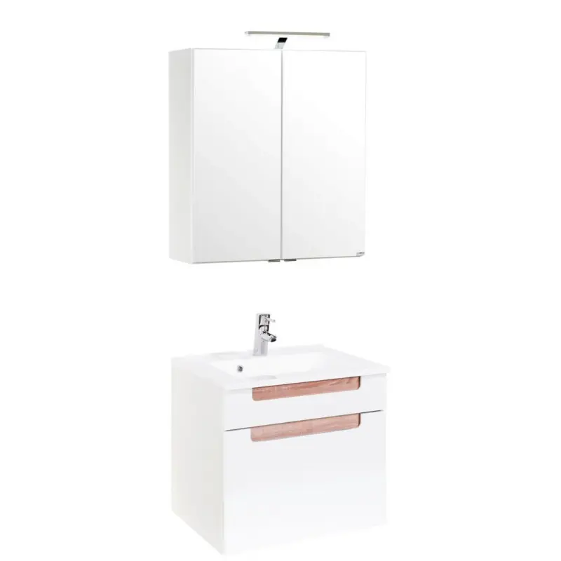 Badm&ouml;bel-Set 3--Teilig. inkl. LED Siena B: 60cm, Wei&szlig; + Eiche