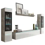 M&ouml;belix Wohnkombination 4--Teilig. mit LED Vera, Wei&szlig;/Betonoptik