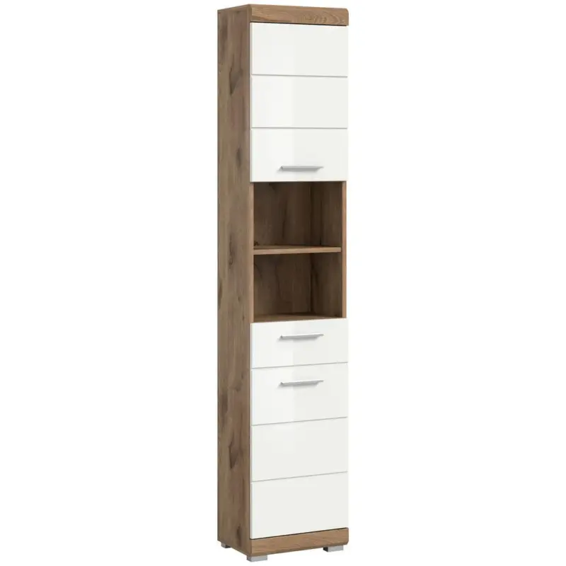 Hochschrank Wave Eichefarben Dekor Wei&szlig; HG