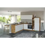 M&ouml;belix Einbauk&uuml;che Eckk&uuml;che M&ouml;belix Florenz ohne Ger&auml;te 240x270 cm Wei&szlig;/Eichefarben