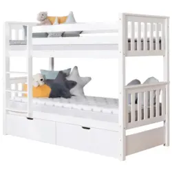 Etagenbett Sammy Wei&szlig; Kiefer massiv 90 cm m. Schubladen