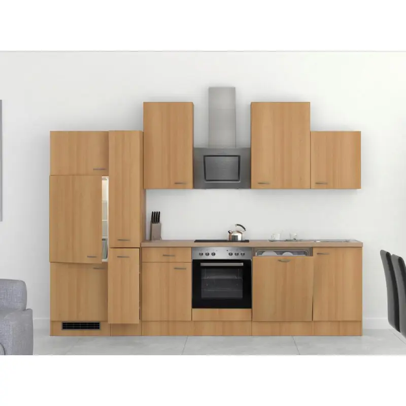 K&uuml;chenzeile Nano m. Ger&auml;ten 310 cm Buche/Creme Dekor