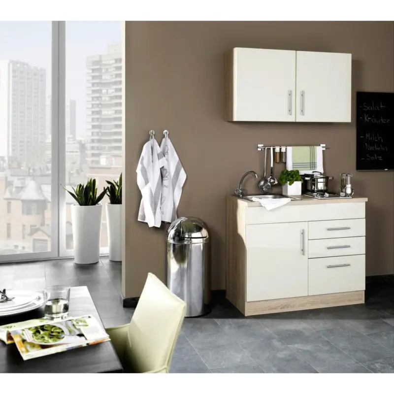 Minik&uuml;che Toronto Creme/Eiche Dekor B: 100 cm