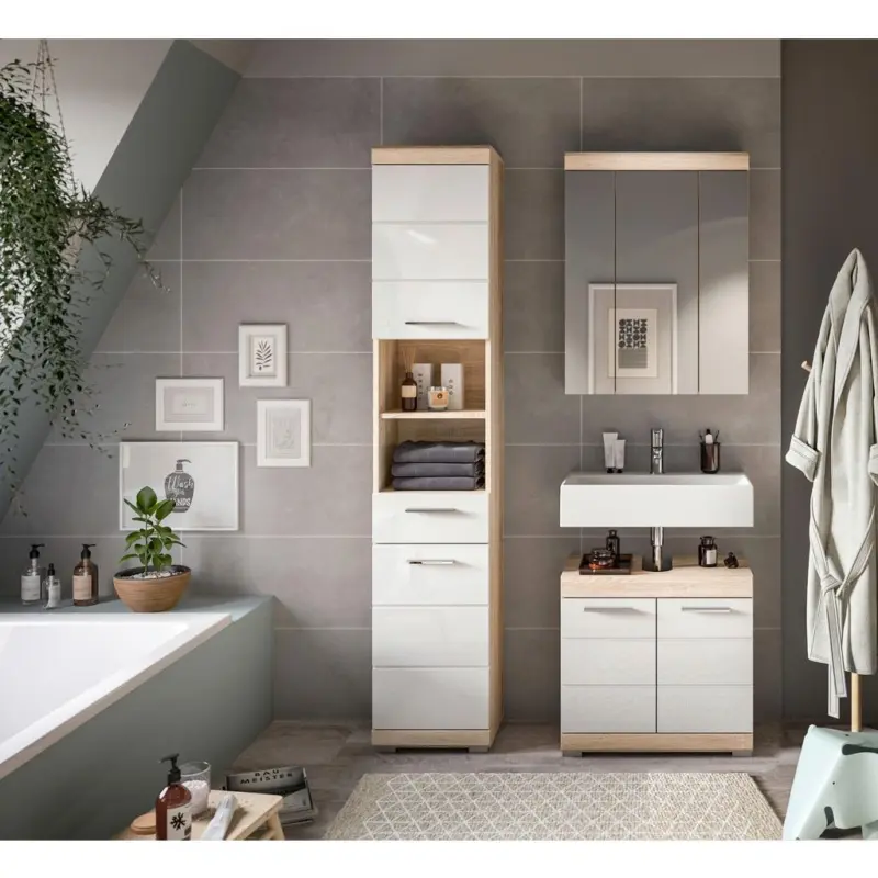 Badezimmer Lambada Eiche Dekor/Wei&szlig; B: 97 cm
